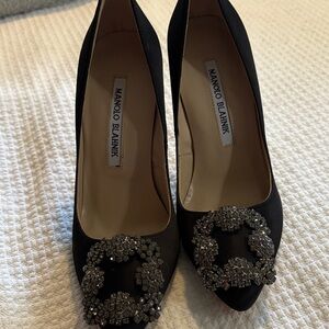 Manolo Blahnik Black Heels with Silver Embellishments
